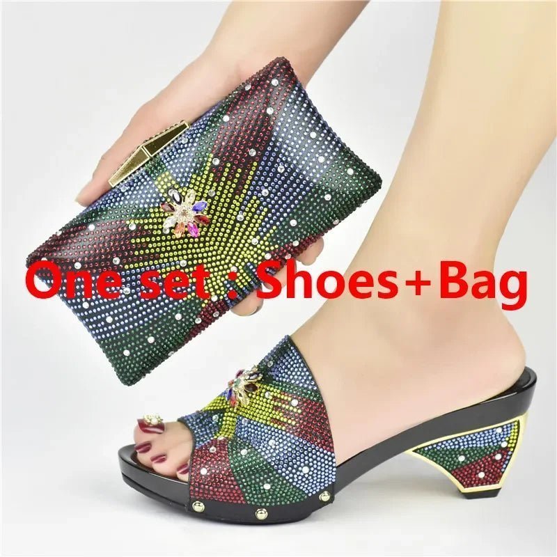 Italian Shoes and Matching Bag for Parties, African Style - Black - Women - Shoes - Milvertons