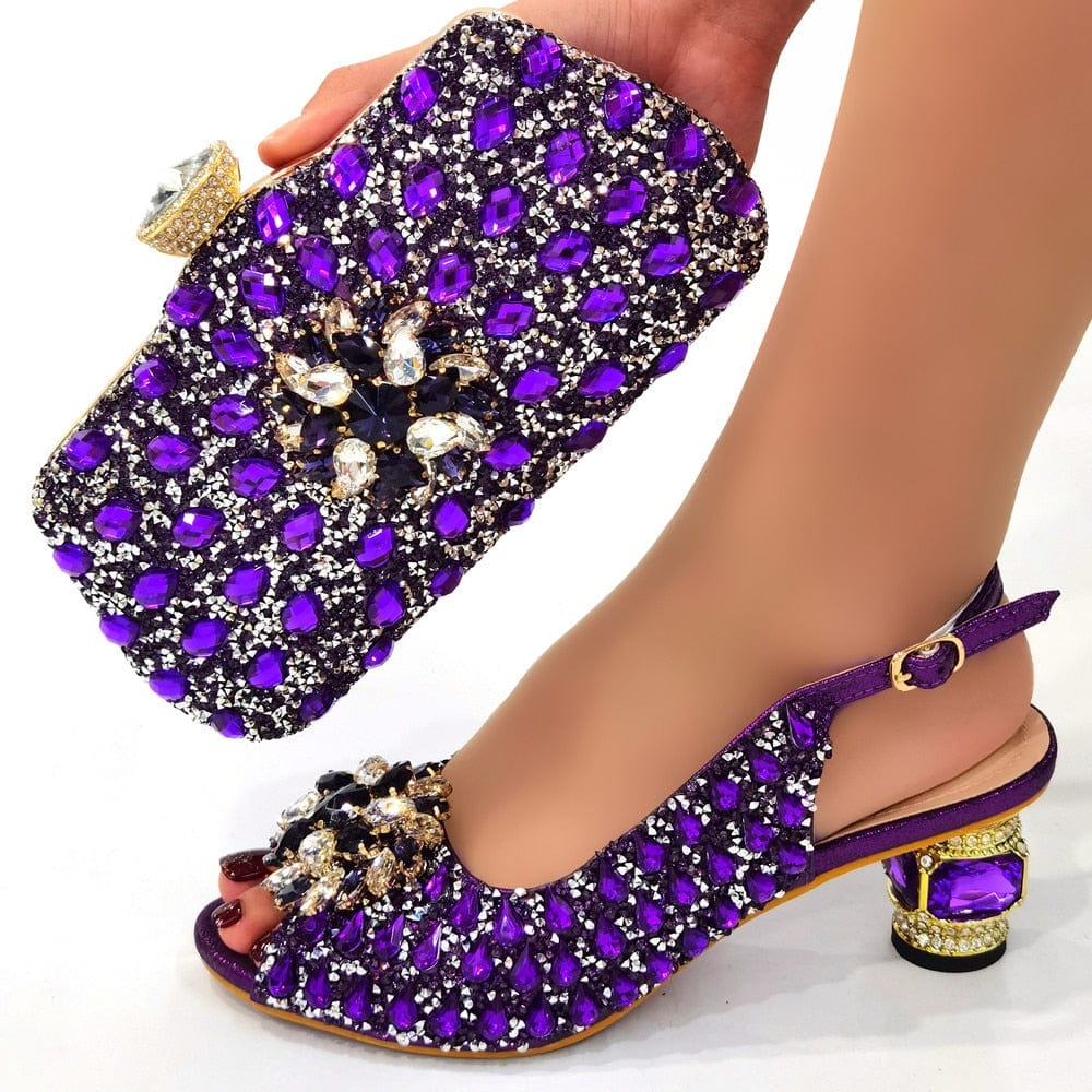 Italian Shoes and Matching Bag with allover glitter decor - Purple - Women - Shoes - Milvertons