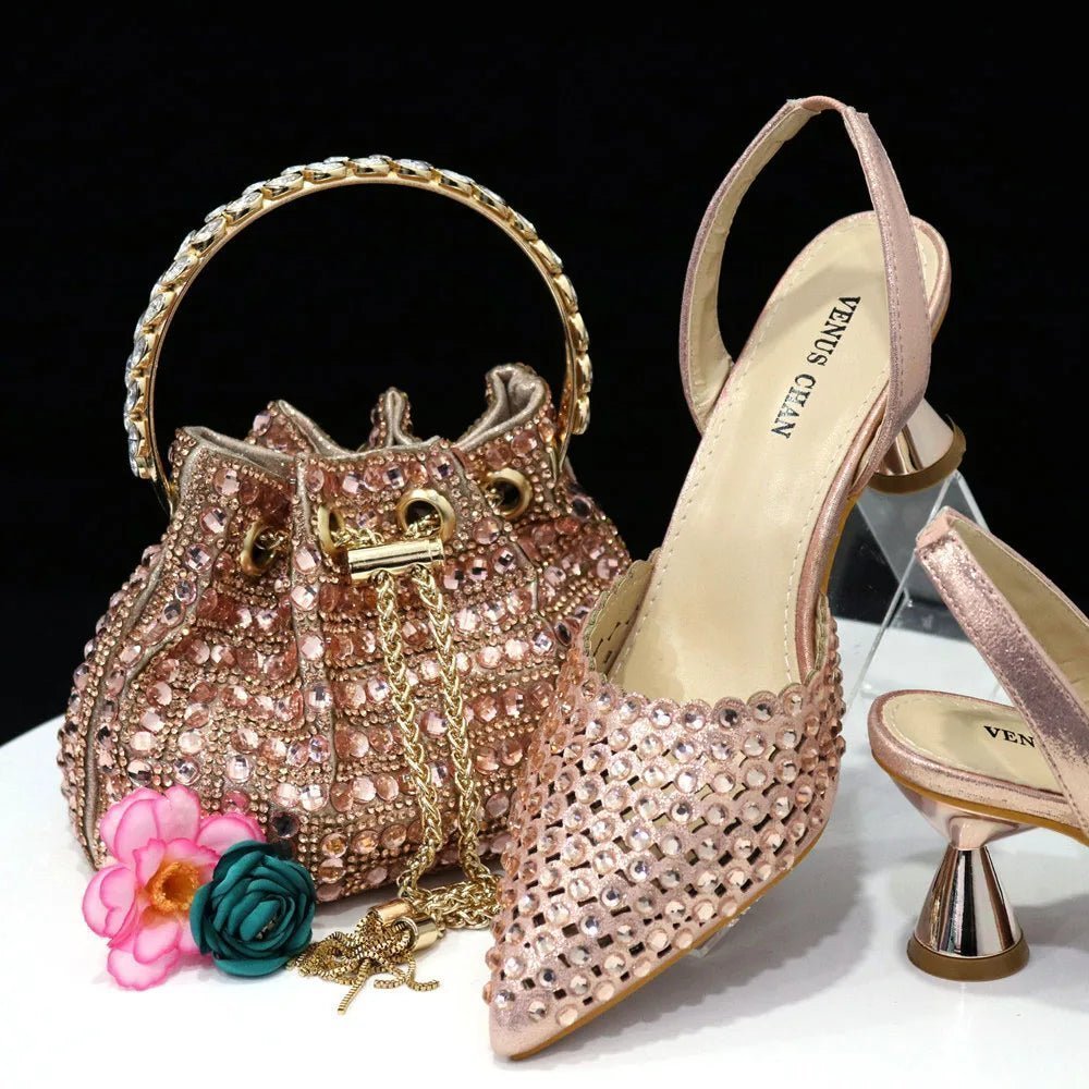 Luxury Diamond Pointed Toe Wedding Shoes & Bag Set - - Women - Shoes - Milvertons