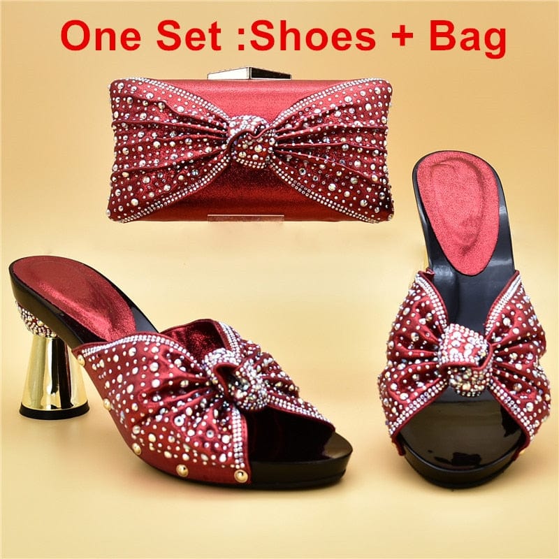 Luxury Italian Shoes and Bag Set for Party Decorated with Rhinestones - - Women - Shoes - Milvertons