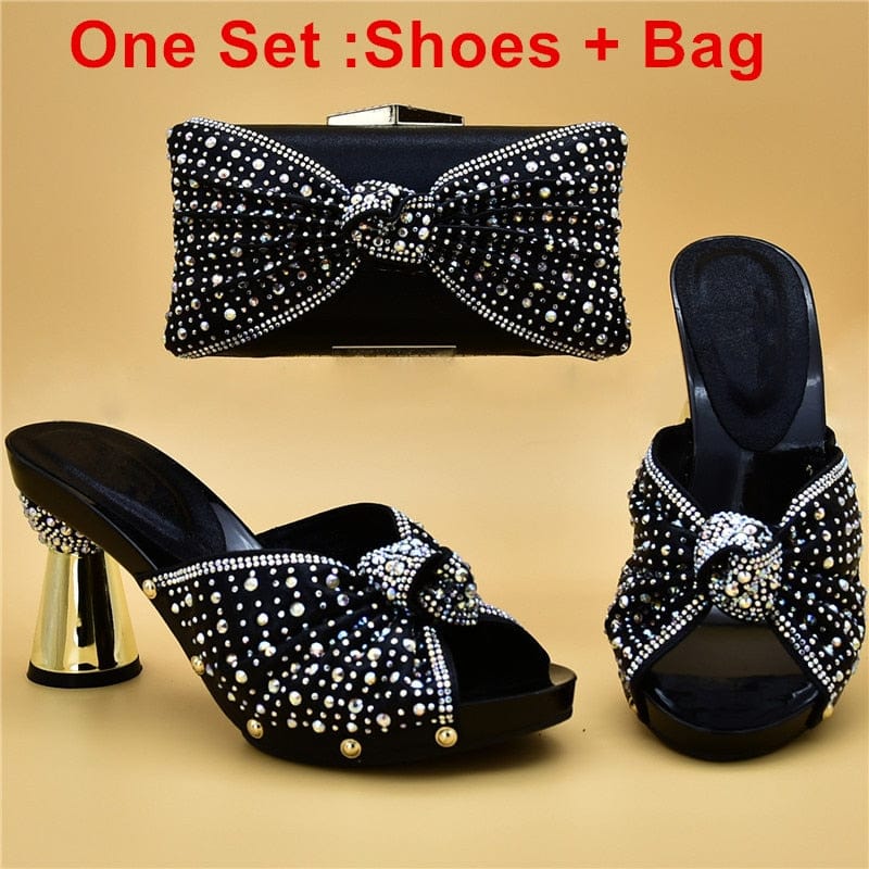 Luxury Italian Shoes and Bag Set for Party Decorated with Rhinestones - - Women - Shoes - Milvertons