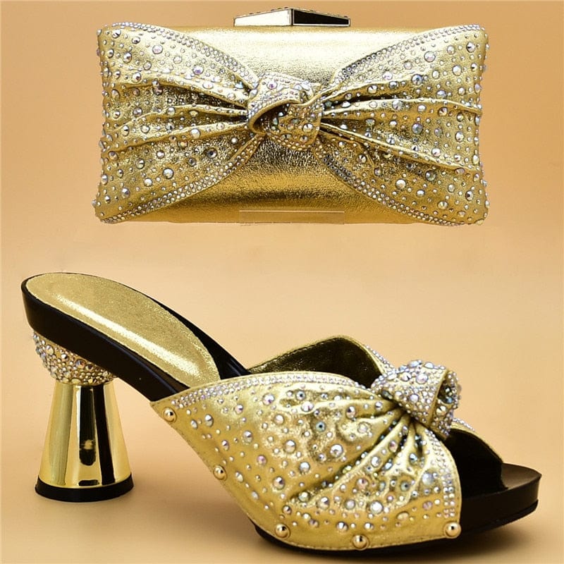 Luxury Italian Shoes and Bag Set for Party Decorated with Rhinestones - - Women - Shoes - Milvertons