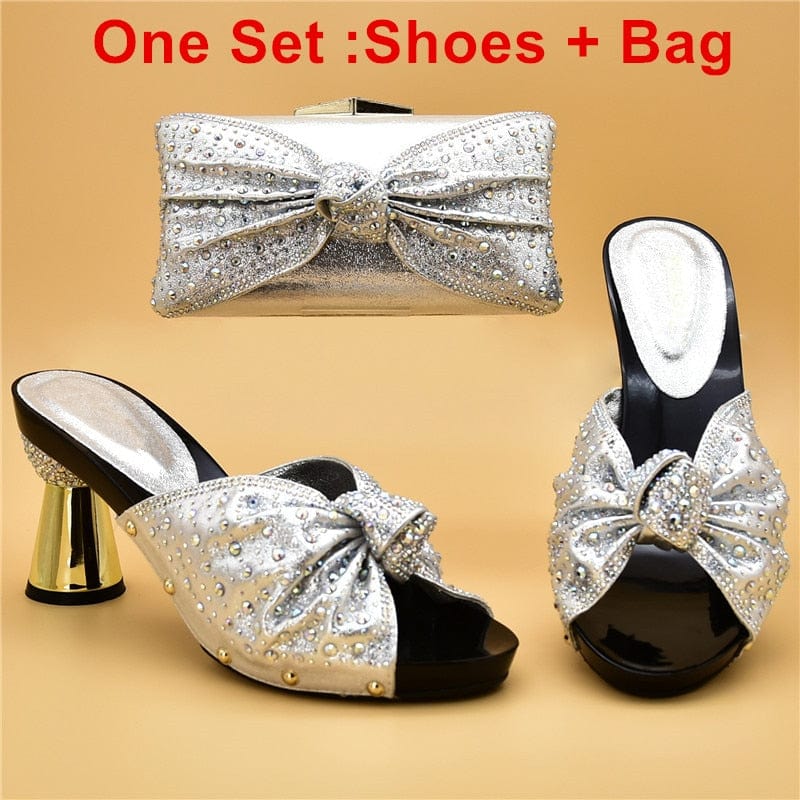 Luxury Italian Shoes and Bag Set for Party Decorated with Rhinestones - - Women - Shoes - Milvertons