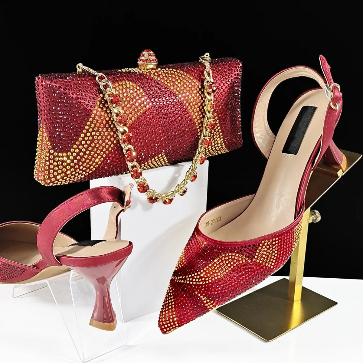 Prestigious Italian Rhinestone Shoes and Bag Set - Wine Red - Women - Shoes - Milvertons