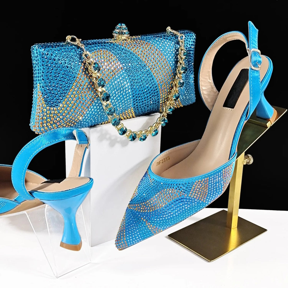 Prestigious Italian Rhinestone Shoes and Bag Set - Sky Blue - Women - Shoes - Milvertons