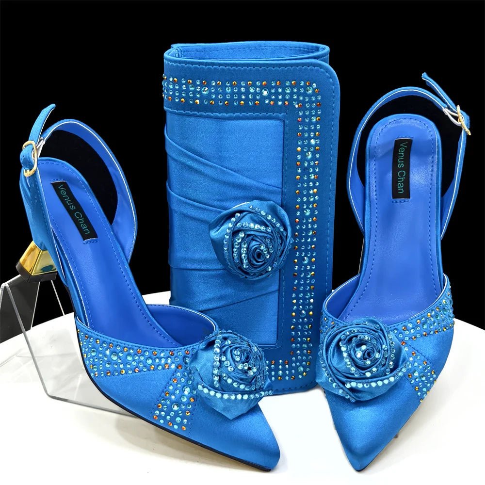 Rhinestone Rose Heels & Bag Set | African Party Elegance - Sky Blue - Women - Shoes - Milvertons