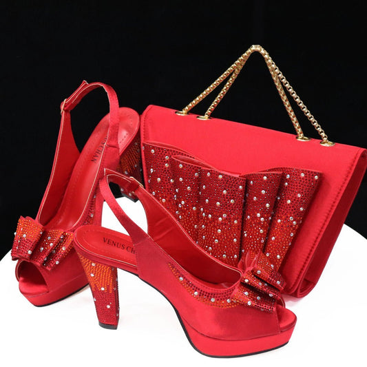 Style Harmony: Italian Shoes & Bag Set for Weddings, Parties - Red - Women - Shoes - Milvertons