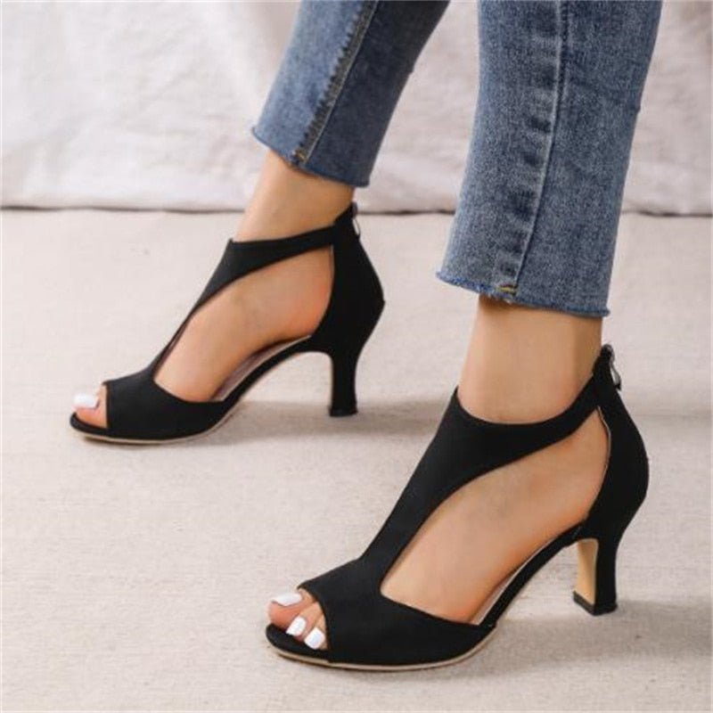 Stylish Fishmouth Sandals | Zipper Stiletto Shoes - Black - Women - Shoes - Milvertons