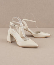 The Princess | White Pointed Toe Heel with Ankle Strap by Oasis Society - - - Oasis Society