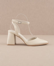 The Princess | White Pointed Toe Heel with Ankle Strap by Oasis Society - - - Oasis Society