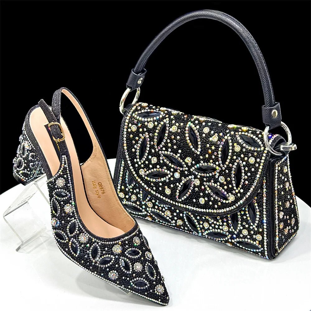 Trendy African Party Shoes & Matching Bag Set - High Heels - black - Women - Shoes - Milvertons