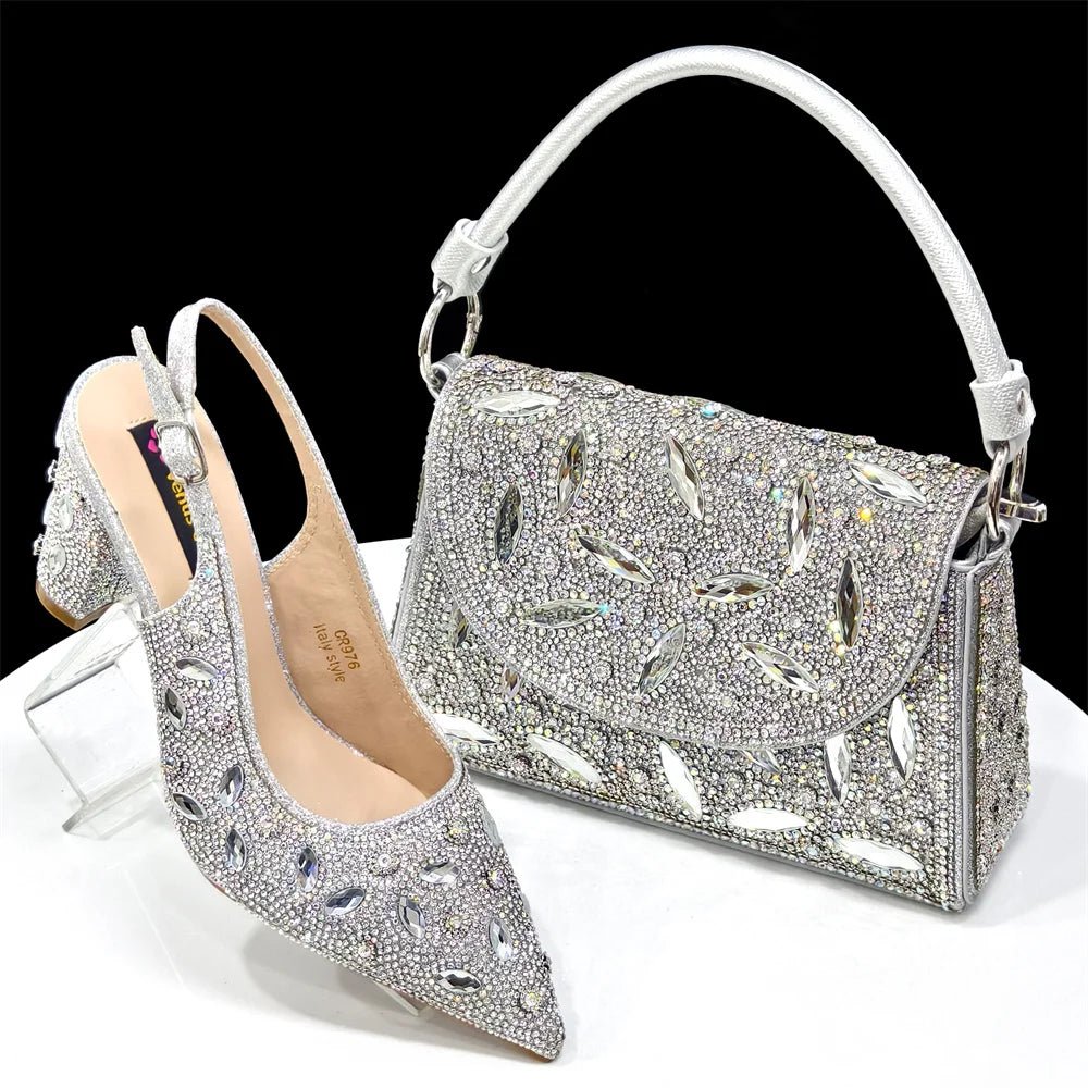 Trendy African Party Shoes & Matching Bag Set - High Heels - Silver - Women - Shoes - Milvertons