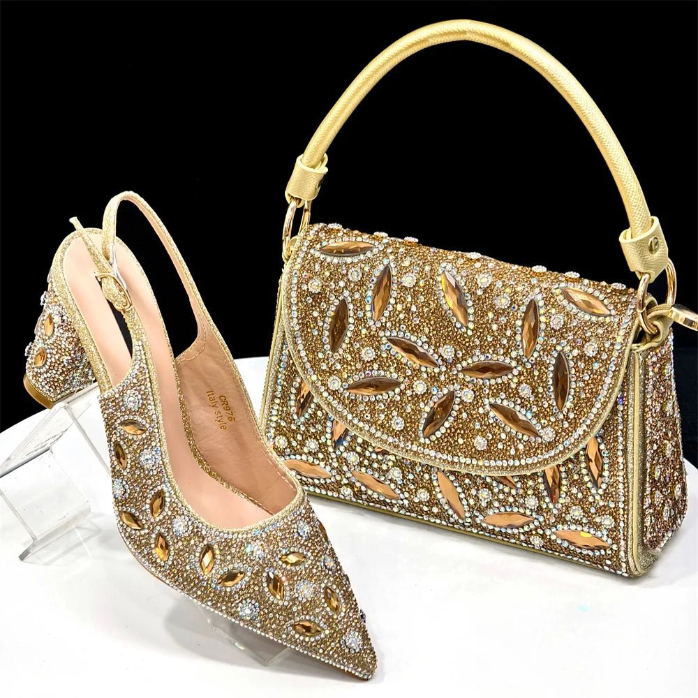 Trendy African Party Shoes & Matching Bag Set - High Heels - Gold - Women - Shoes - Milvertons