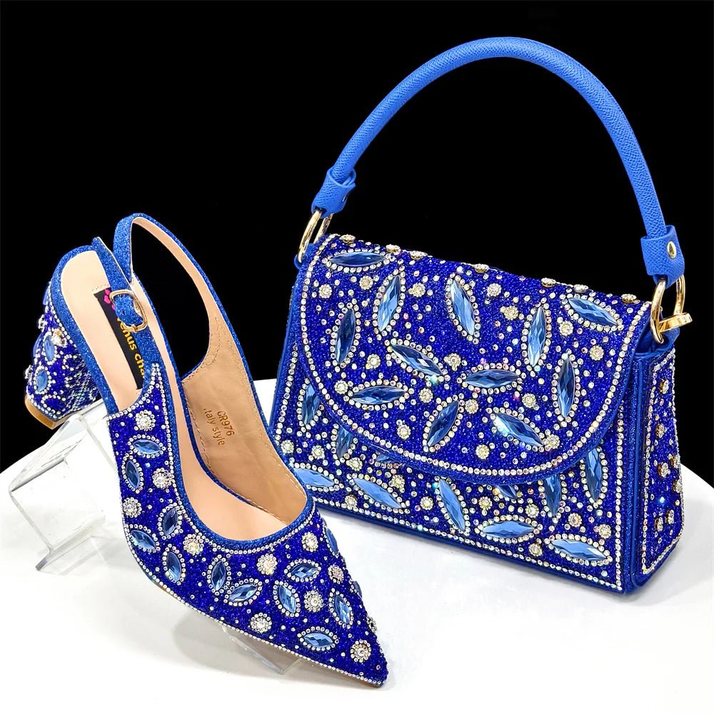 Trendy African Party Shoes & Matching Bag Set - High Heels - Blue - Women - Shoes - Milvertons