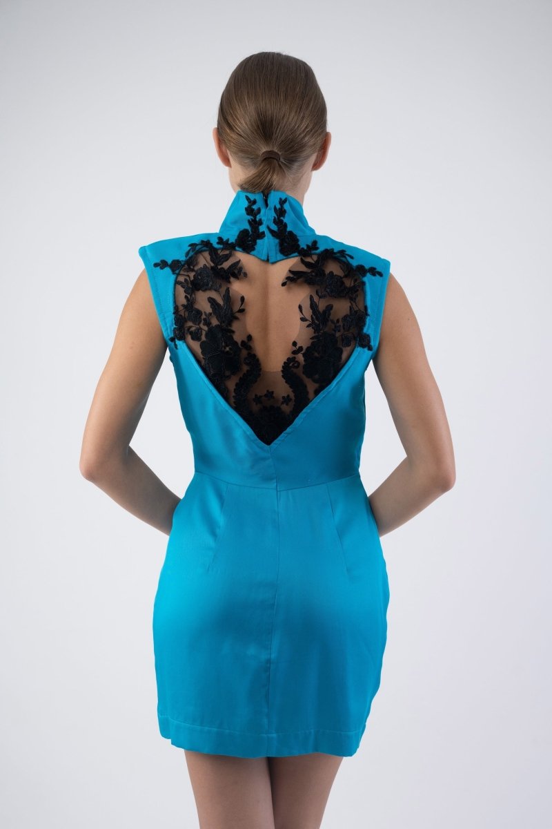 Turquoise Dress with lace - - - DrevelmaN