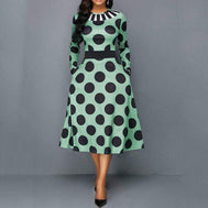 Vintage Women Dresses Big Swing Pocket Print Polka Dots Retro Female Midi Dress Summer Sweet Plus Size Elegant Party Office Lady - - Women - Apparel - Dresses - Day to Night - Milvertons
