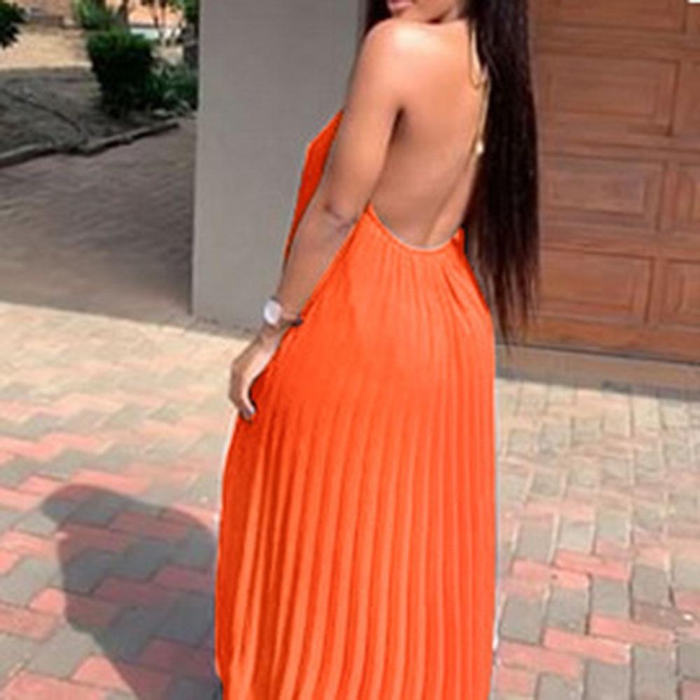Women's Halter Sleeveless Long Pleated Maxi Summer Dress - Milvertons Women's Halter Sleeveless Long Pleated Maxi Summer Dress - Milvertons