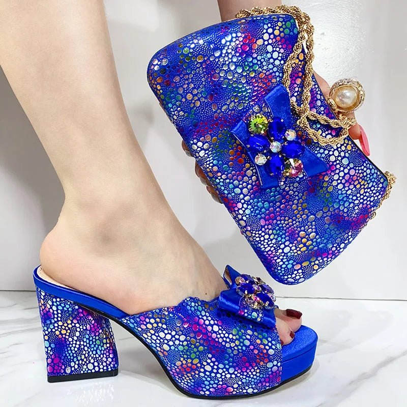 Women's Italian High Heel Sandals & Bag Set - African Style - Blue - Women - Shoes - Milvertons