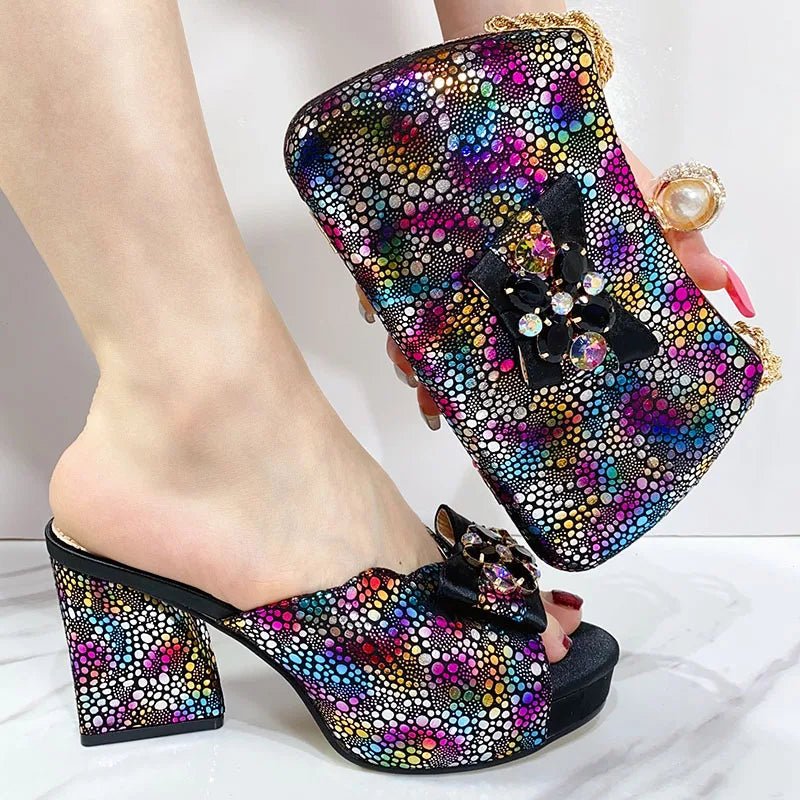 Women's Italian High Heel Sandals & Bag Set - African Style - Black - Women - Shoes - Milvertons