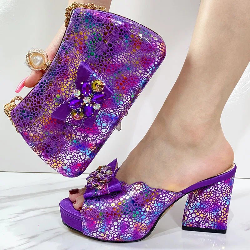 Women's Italian High Heel Sandals & Bag Set - African Style - Purple - Women - Shoes - Milvertons