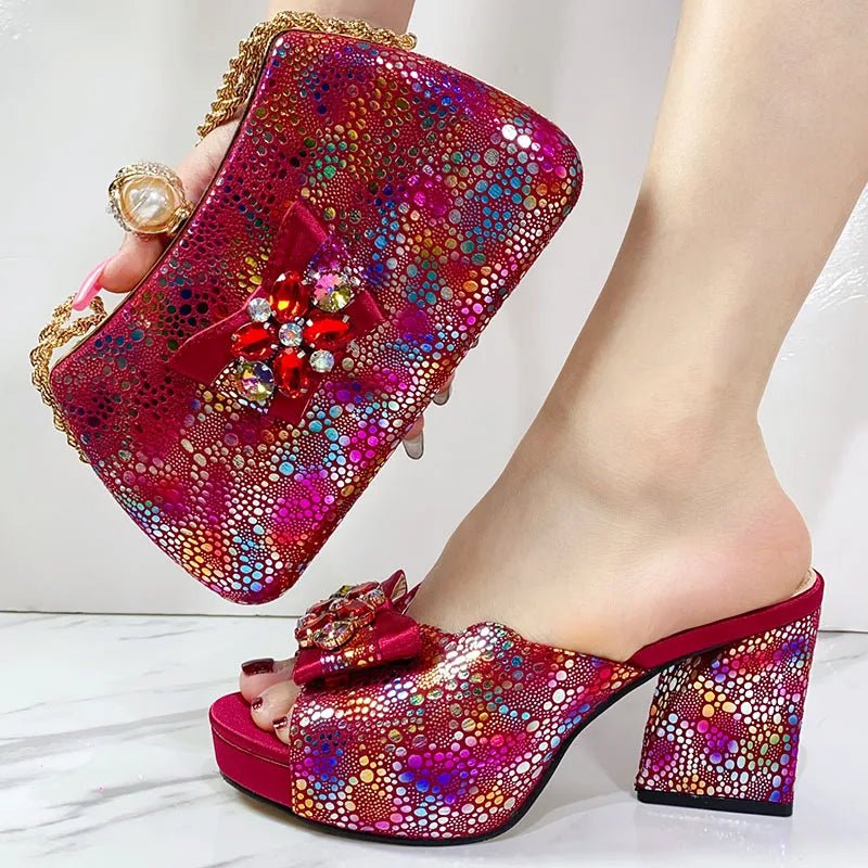 Women's Italian High Heel Sandals & Bag Set - African Style - Red - Women - Shoes - Milvertons