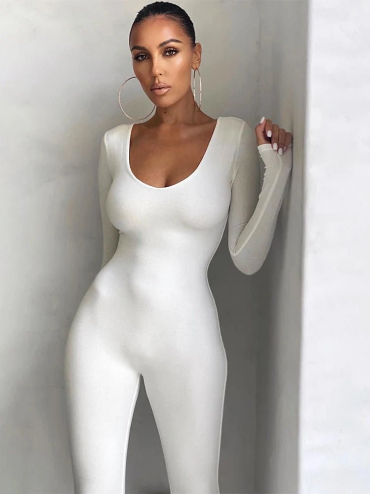Women’s Long Sleeve Bodycon Jumpsuit – Skinny Streetwear - - Apparel & Accessories - Clothing - One-Pieces - Jumpsuits & Rompers - Milvertons