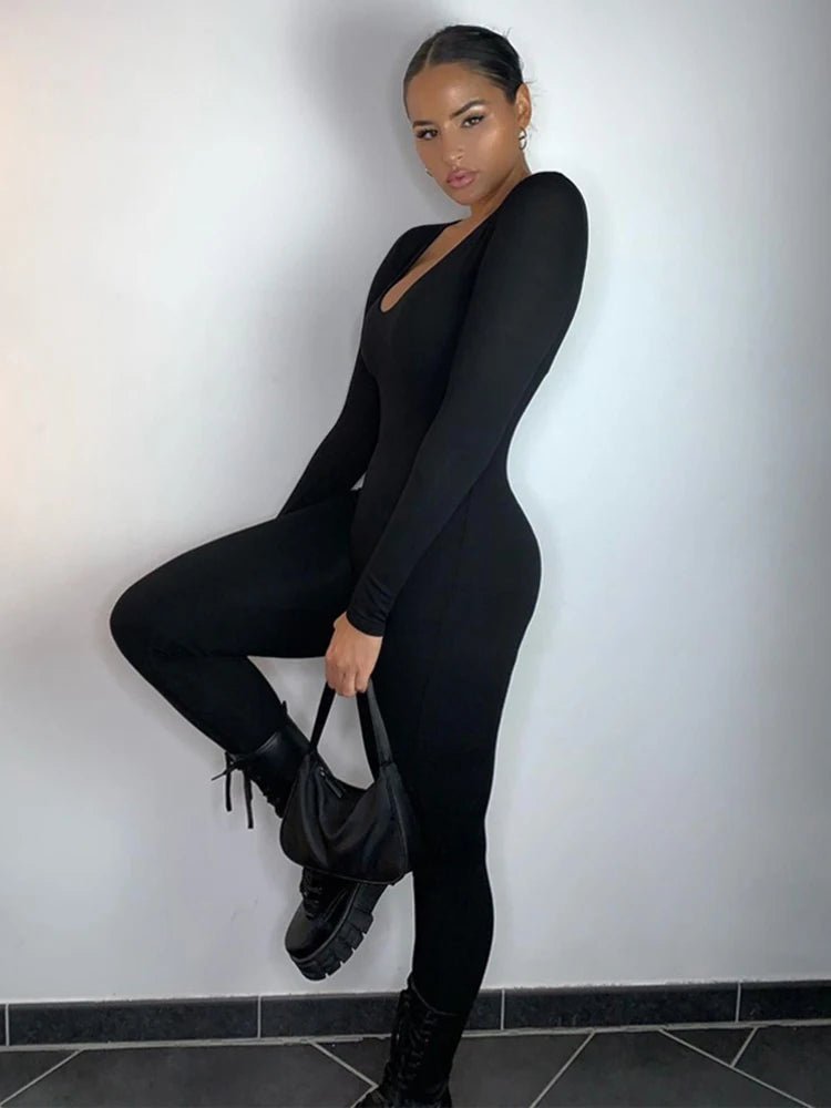 Women’s Long Sleeve Bodycon Jumpsuit – Skinny Streetwear - - Apparel & Accessories - Clothing - One-Pieces - Jumpsuits & Rompers - Milvertons