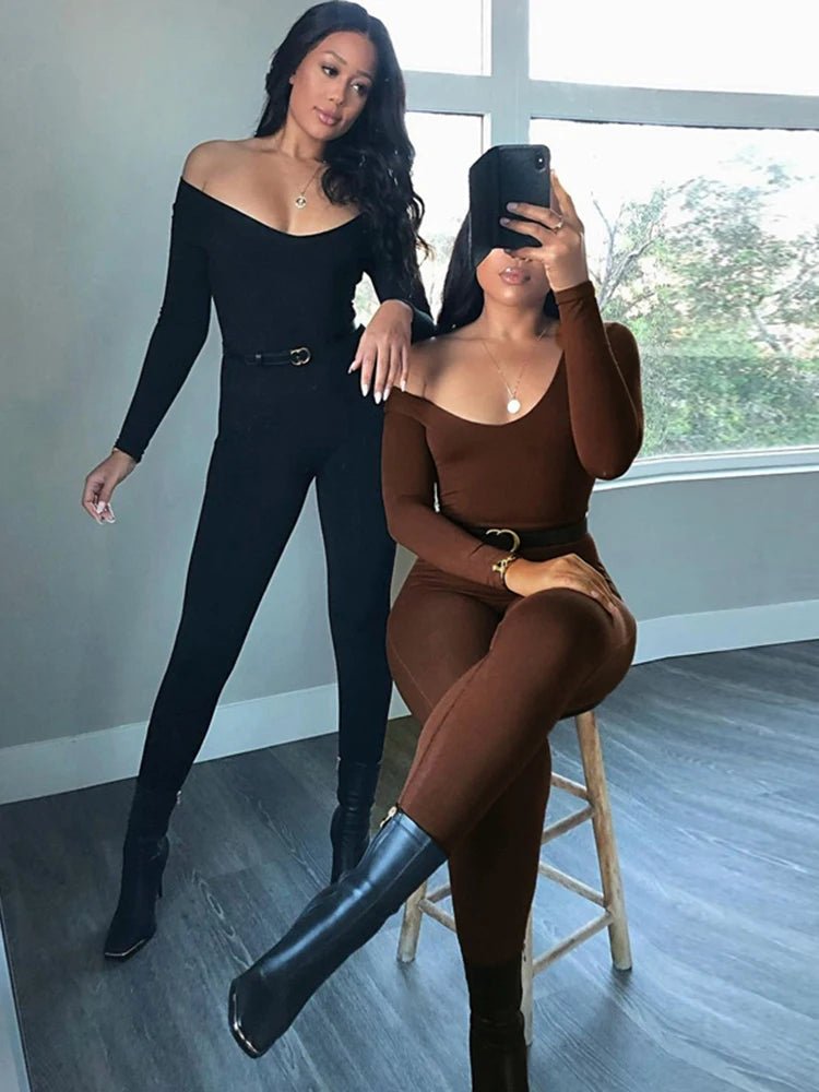 Women’s Long Sleeve Bodycon Jumpsuit – Skinny Streetwear - - Apparel & Accessories - Clothing - One-Pieces - Jumpsuits & Rompers - Milvertons