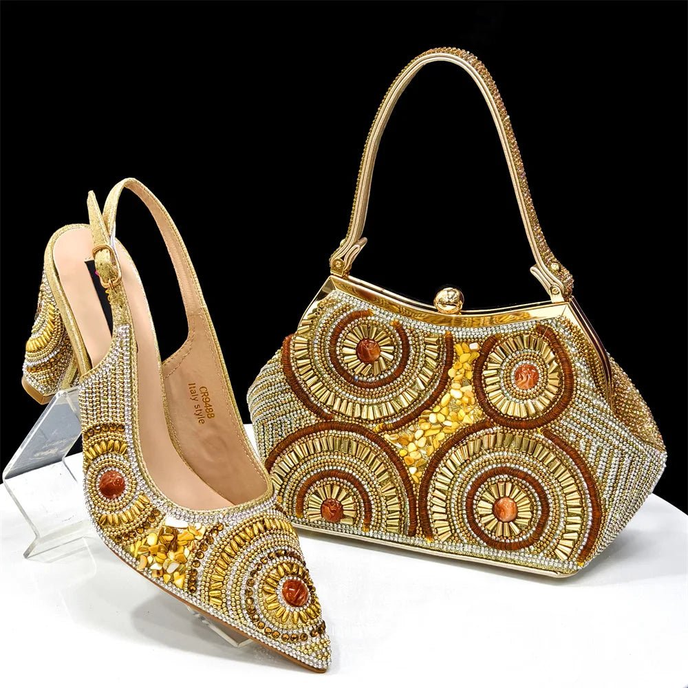 Women's Wedge Heels & Moon Bag Set - European Fashion Style - Gold - Women - Shoes - Milvertons