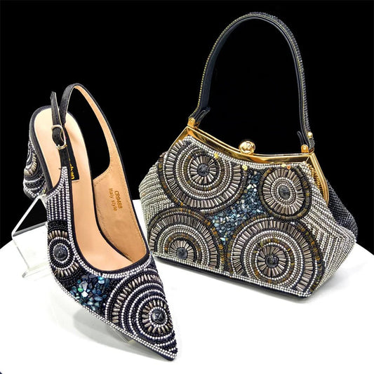 Women's Wedge Heels & Moon Bag Set - European Fashion Style - Black - Women - Shoes - Milvertons