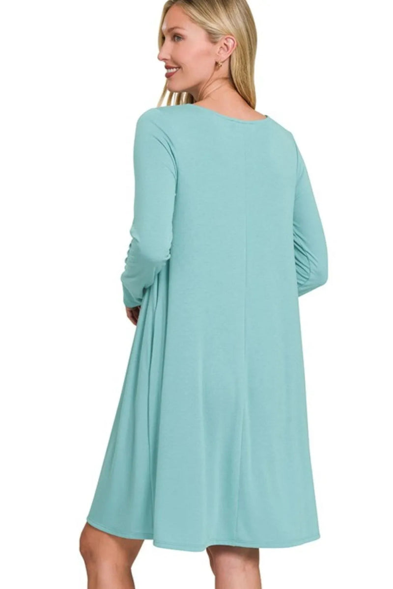 Zenana Long Sleeve Flare Dress With Pockets - - Women - Apparel - Dresses - Day to Night - Milvertons