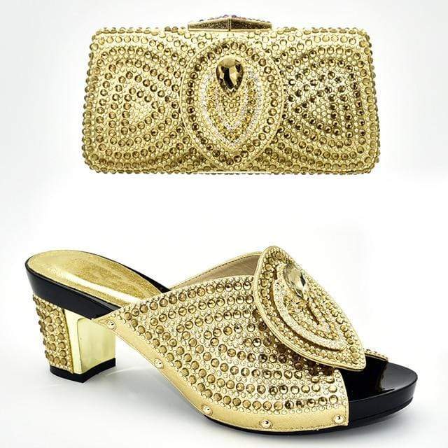 Italian Ladies Heeled Sandals and Matching Bag - Party Pumps - Gold - Women - Shoes - Milvertons