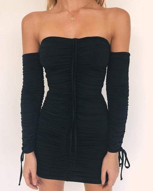 Women's Bandage Off-Shoulder Bodycon Dress - Black L - Women - Apparel - Dresses - Day to Night - Milvertons