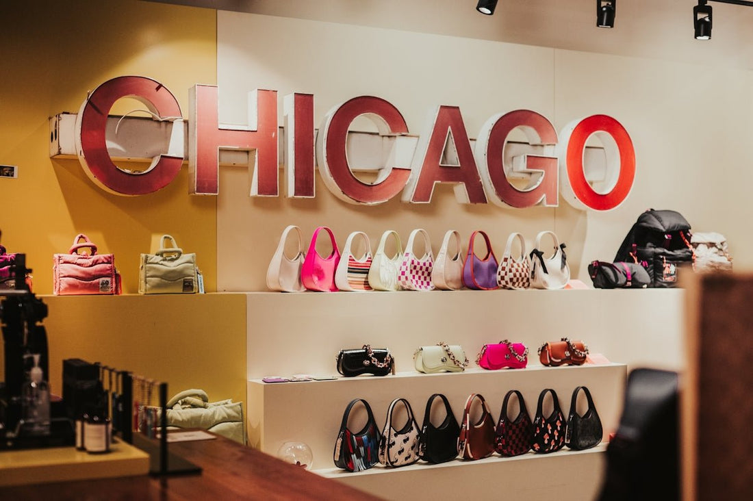 A display of shoes and purses in a store