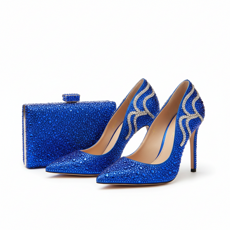 Royal Blue Rhinestone Shoe & Bag Sets
