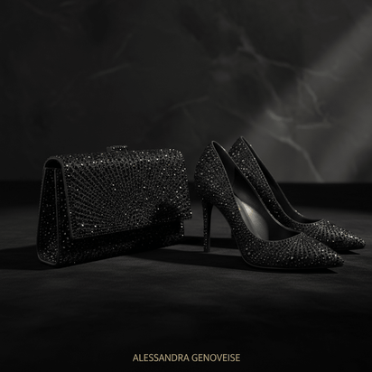 Black Rhinestone Shoe & Bag Sets