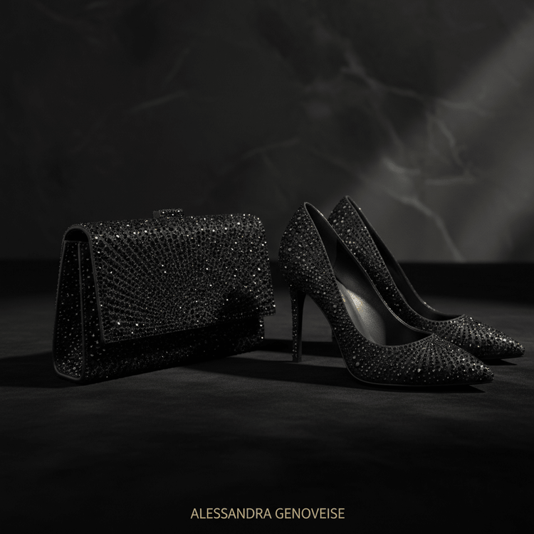 Black Rhinestone Shoe & Bag Sets