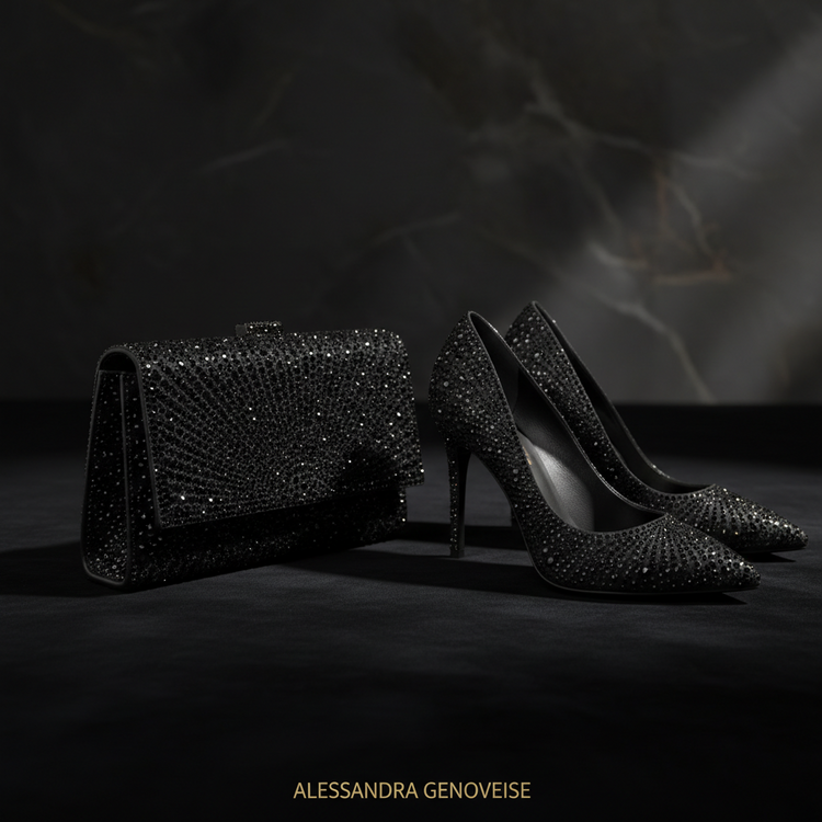 Black Rhinestone Shoe & Bag Sets