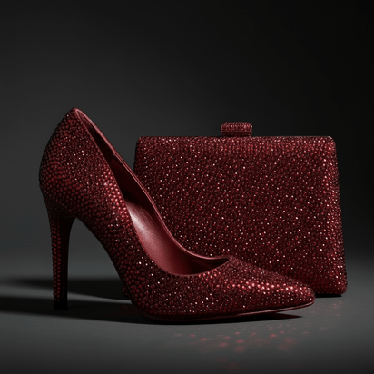 Burgundy Rhinestone Shoe Bag Set