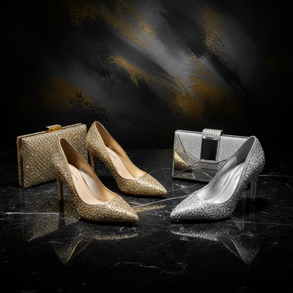 Gold & Silver Rhinestone Shoe and Bag Sets