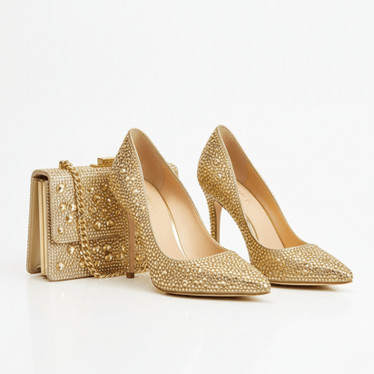 Gold Rhinestone Shoe & Bag Sets