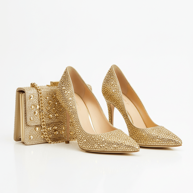 Gold Rhinestone Shoe & Bag Sets