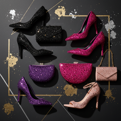 Black, Purple, Fuchsia & Pink Glam Shoe and Bag Sets