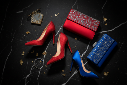 Red & Royal Blue Rhinestone Shoe and Bag Sets
