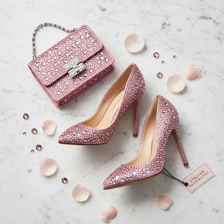Pink Rhinestone Shoe & Bag Sets
