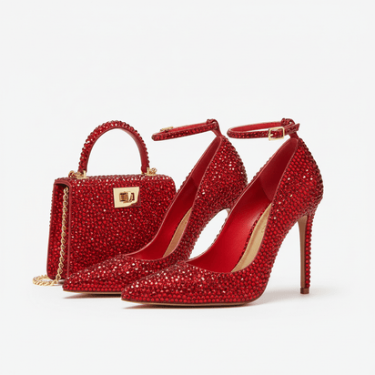 Red Rhinestone Shoe & Bag Sets