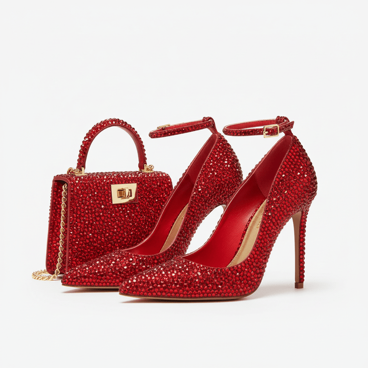Red Rhinestone Shoe & Bag Sets