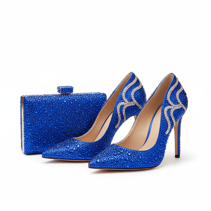 Royal Blue Rhinestone Shoe & Bag Sets