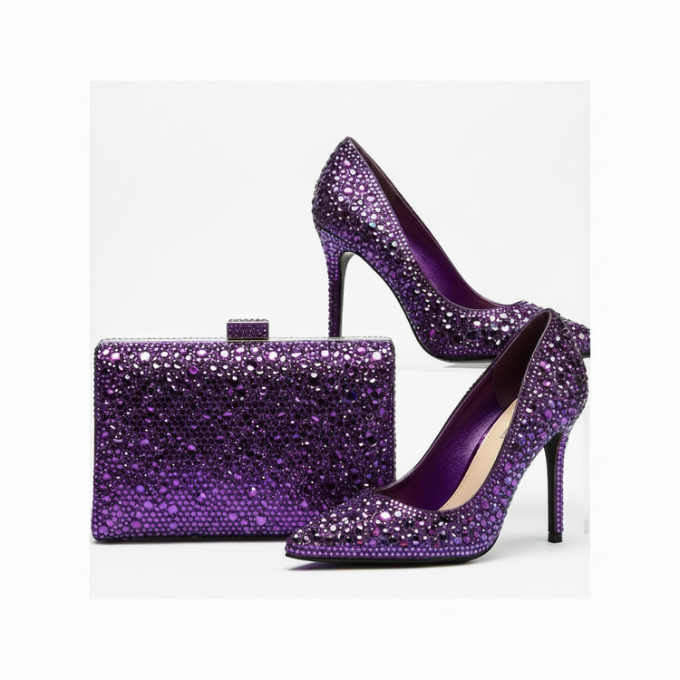 Purple Rhinestone Shoe & Bag Sets