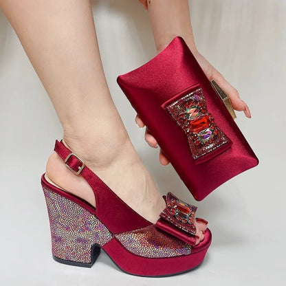 2023 Italian Design Clutch Bag & Chunky Heels for Women - Red - Women - Shoes - Milvertons